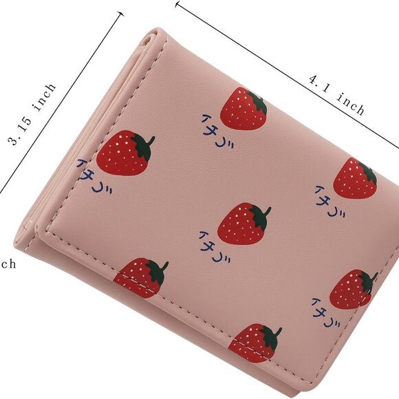 Kawaii Strawberry Wallet Small PU Leather Compact Card Cash Change Purse - Picture 2 of 5